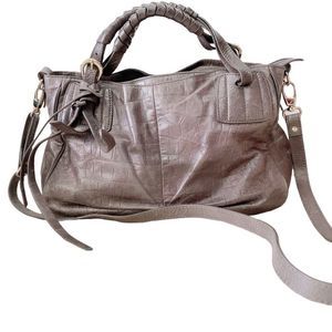 Luana Embossed Calf Leather Bag, Charcoal Grey